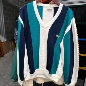 Vintage Lacoste Sweater V Neck Striped